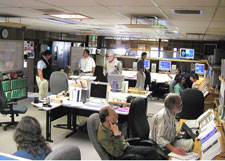 Monitoring spacecraft & payload systems in the GP-B Mission Operations Center (MOC) at Stanford.