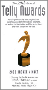 NASA-MSFC/GP-B 2008 Telly Award Certificate for GP-B Animations