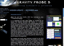 Screen capture of the redesigned GP-B Web site Home page that has been active since 2003.